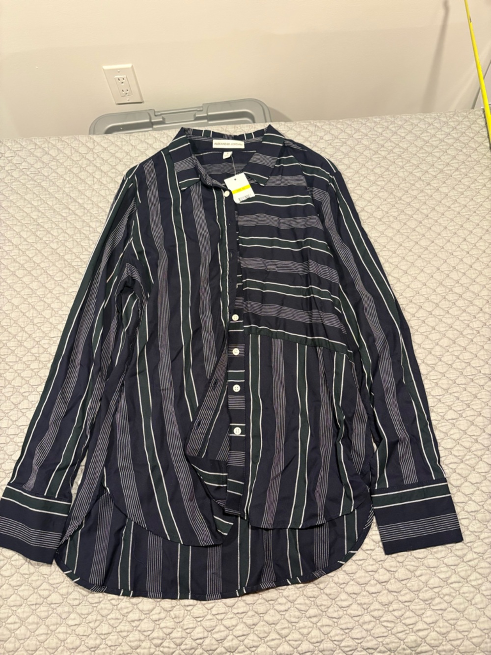 Striped Button-Down Shirt in Navy and White - Women's